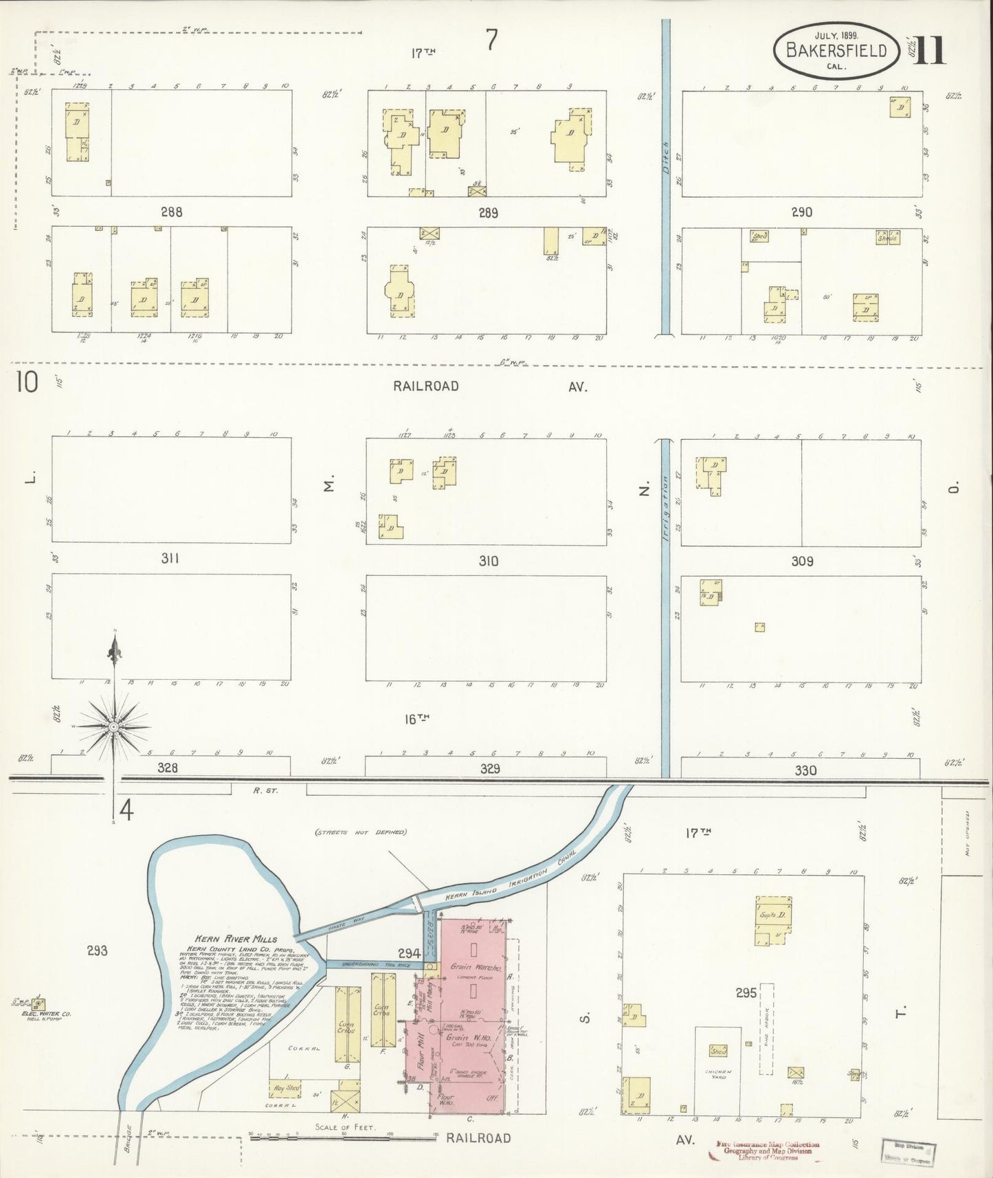 Sanborn Fire Insurance Map from Bakersfield, Kern County, California (1899), Sheet #0011 - Historic Sanborn Fire Insurance Map Print, vintage old map wall art, antique decor, genealogy gift, California California map