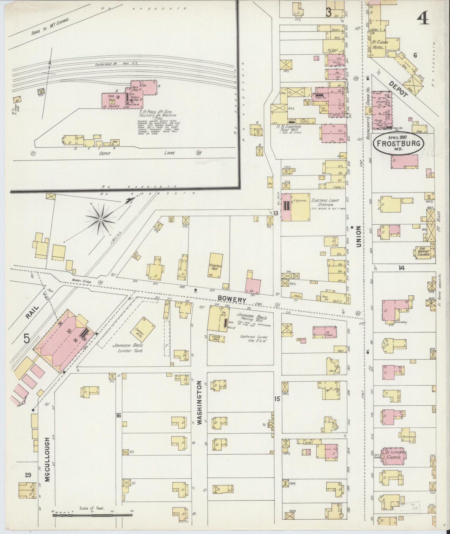Sanborn Fire Insurance Map from Frostburg, Allegany County, Maryland (1897), Sheet #0004 - Historic Sanborn Fire Insurance Map Print, vintage old map wall art
