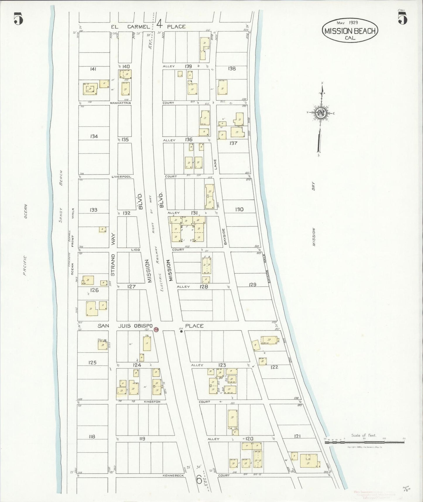 Sanborn Fire Insurance Map from Mission Beach, San Diego County, California (1929), Sheet #0005 - Historic Sanborn Fire Insurance Map Print, vintage old map wall art, antique decor, genealogy gift, California California map