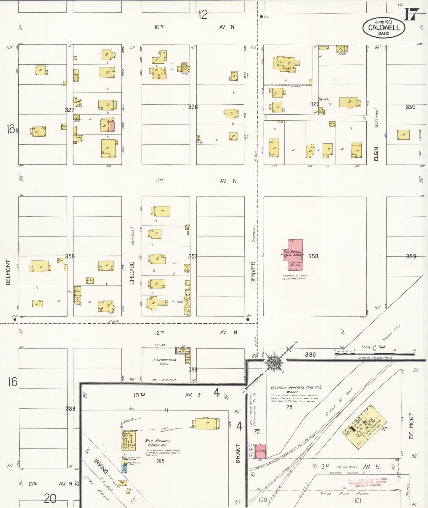 Sanborn Fire Insurance Map from Caldwell, Canyon County, Idaho (1921), Sheet #0017 - Historic Sanborn Fire Insurance Map Print, vintage old map wall art, antique decor, genealogy gift, Idaho Idaho map