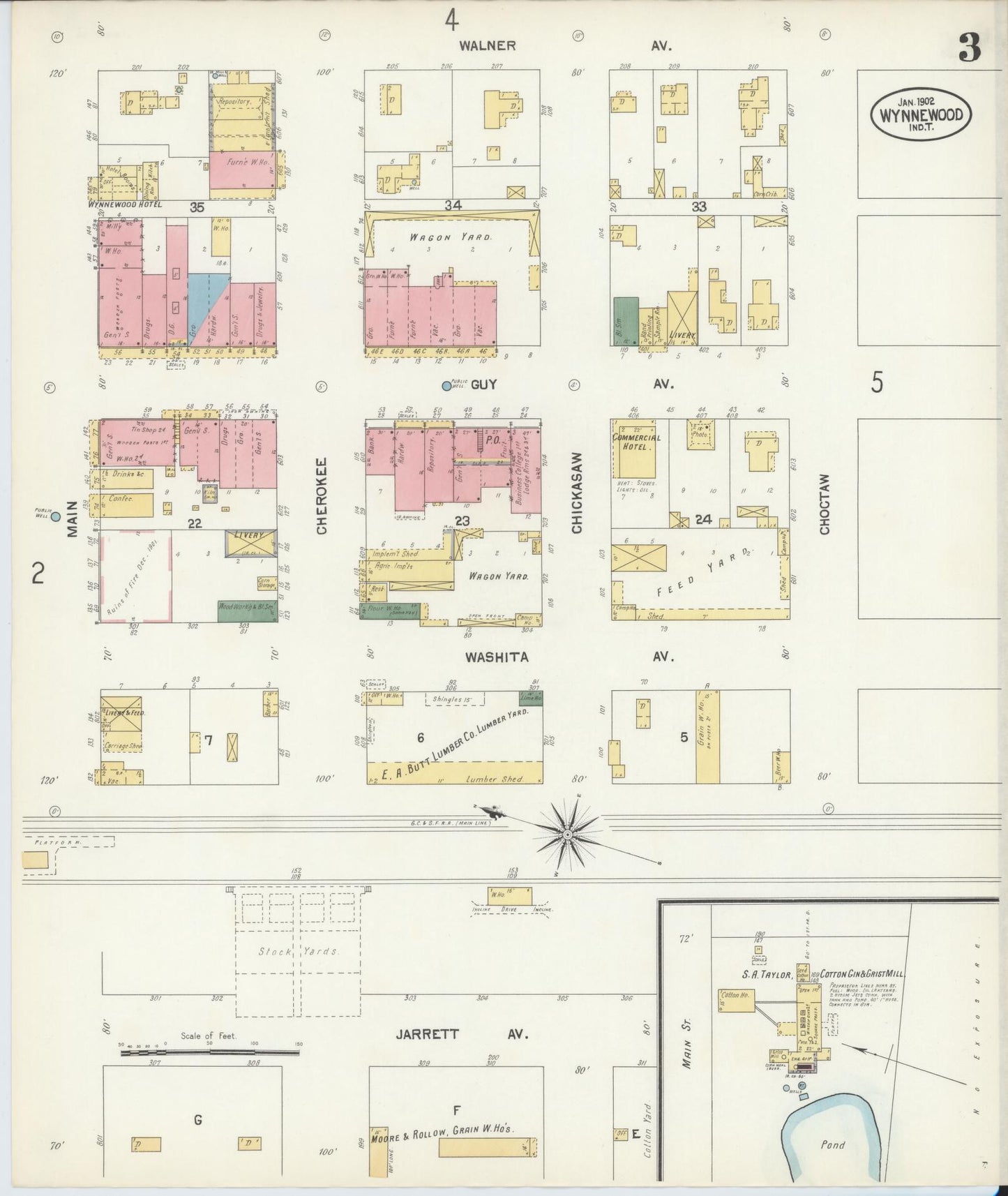 Sanborn Fire Insurance Map from Wynnewood, Garvin County, Oklahoma (1902), Sheet #0003 - Historic Sanborn Fire Insurance Map Print, vintage old map wall art, antique decor, genealogy gift, Oklahoma Oklahoma map