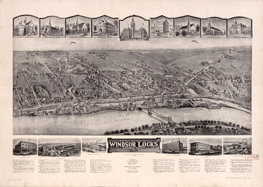 Aero view of Windsor Locks, Connecticut, 1913 (1913) – Historic Bird’s-Eye View Panorama Print