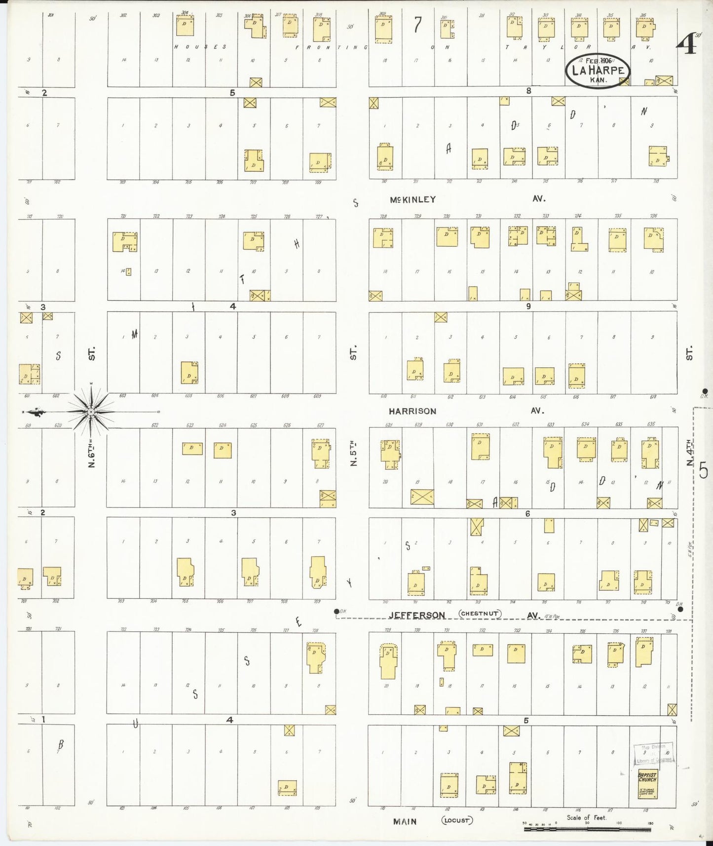 Sanborn Fire Insurance Map from La Harpe, Allen County, Kansas (1906), Sheet #0004 - Historic Sanborn Fire Insurance Map Print, vintage old map wall art, antique decor, genealogy gift, Kansas Kansas map