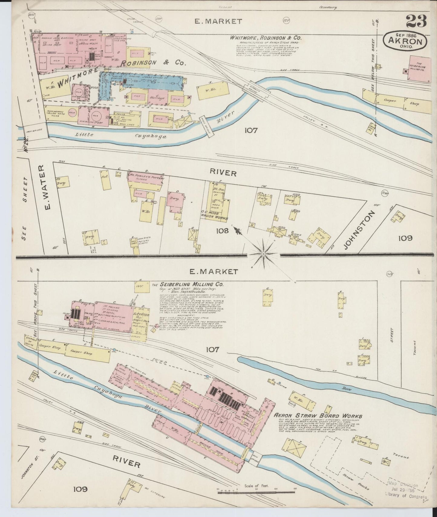 Sanborn Fire Insurance Map from Akron, Summit County, Ohio (1886), Sheet #0023 - Historic Sanborn Fire Insurance Map Print, vintage old map wall art, antique decor, genealogy gift, Ohio Ohio map