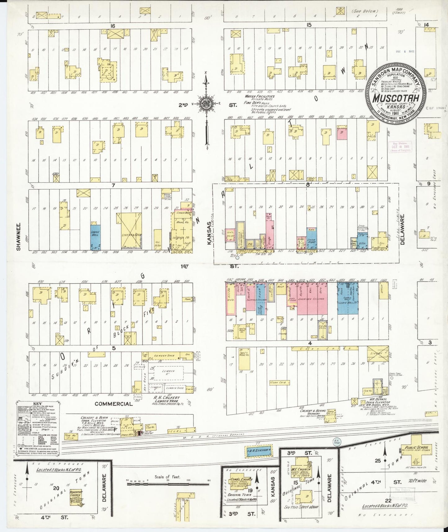 Sanborn Fire Insurance Map from Muscotah, Atchison County, Kansas (1911), Sheet #0001 - Historic Sanborn Fire Insurance Map Print, vintage old map wall art, antique decor, genealogy gift, Kansas Kansas map