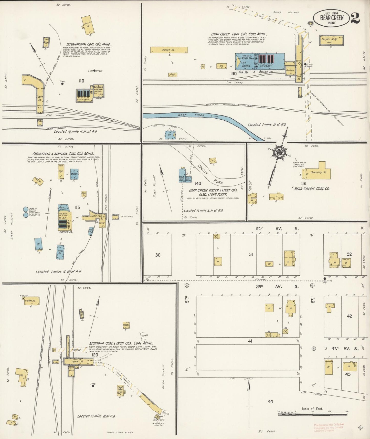 Sanborn Fire Insurance Map from Bear Creek, Carbon County, Montana (1914), Sheet #0002 - Complete Map Set gallery image, historic Sanborn map, vintage wall art, Montana Montana