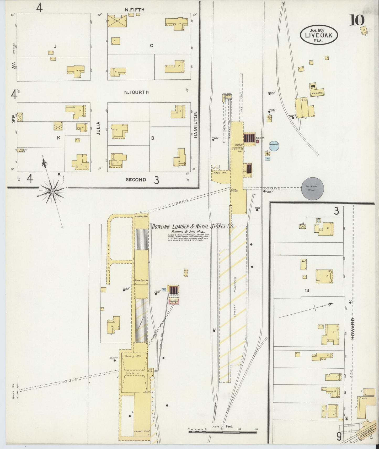 Sanborn Fire Insurance Map from Live Oak, Suwanee County, Florida (1906), Sheet #0010 - Complete Map Set gallery image, historic Sanborn map, vintage wall art, Florida Florida