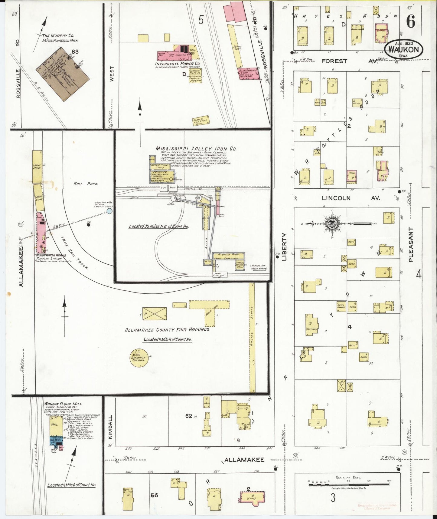 Sanborn Fire Insurance Map from Waukon, Allamakee County, Iowa (1920), Sheet #0006 - Historic Sanborn Fire Insurance Map Print