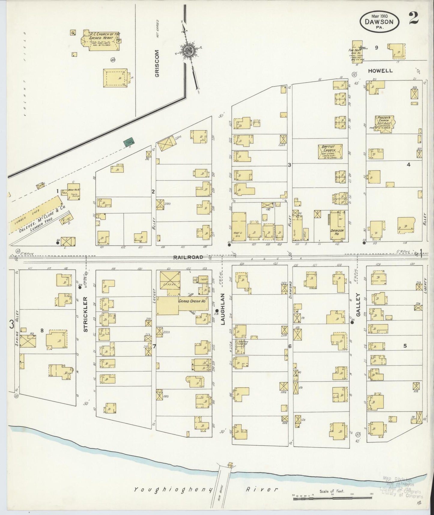 Sanborn Fire Insurance Map from Dawson, Fayette County, Pennsylvania (1910), Sheet #0002 - Historic Sanborn Fire Insurance Map Print, vintage old map wall art, antique decor, genealogy gift, Pennsylvania Pennsylvania map