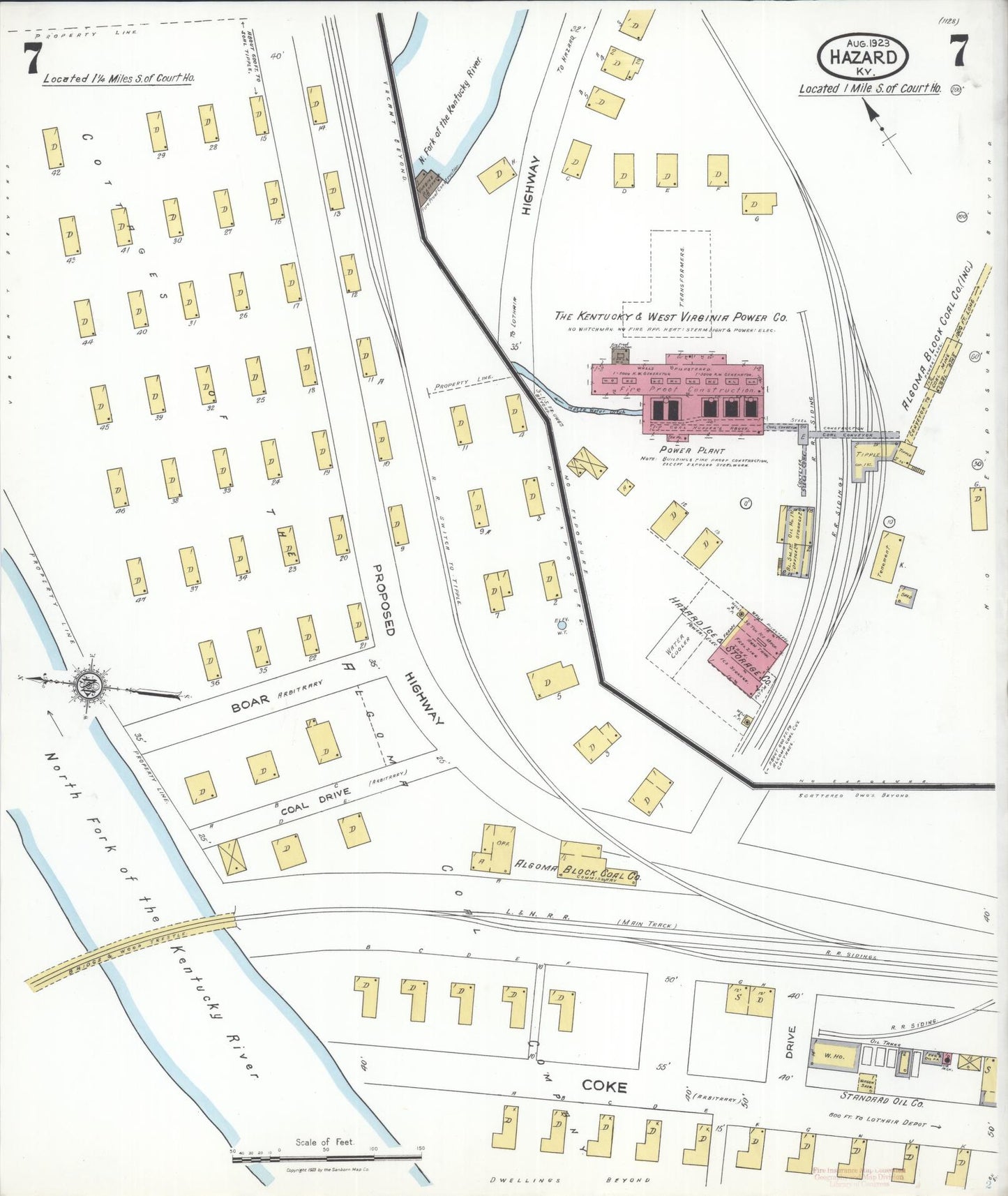 Sanborn Fire Insurance Map from Hazard, Perry County, Kentucky (1923), Sheet #0007 - Historic Sanborn Fire Insurance Map Print, vintage old map wall art, antique decor, genealogy gift, Kentucky Kentucky map
