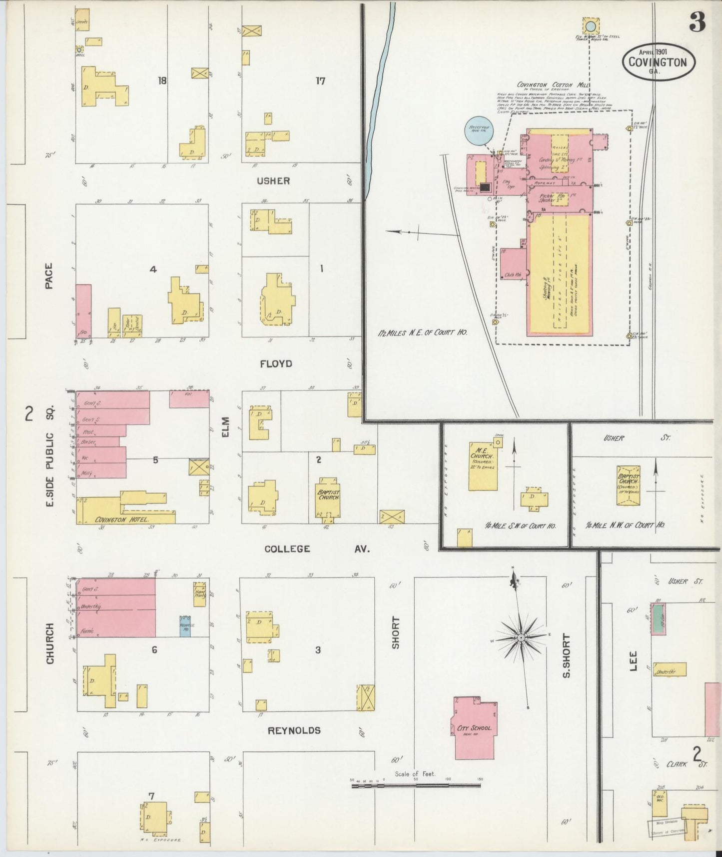 Sanborn Fire Insurance Map from Covington, Newton County, Georgia (1901), Sheet #0003 - Historic Sanborn Fire Insurance Map Print, vintage old map wall art, antique decor, genealogy gift, Georgia Georgia map