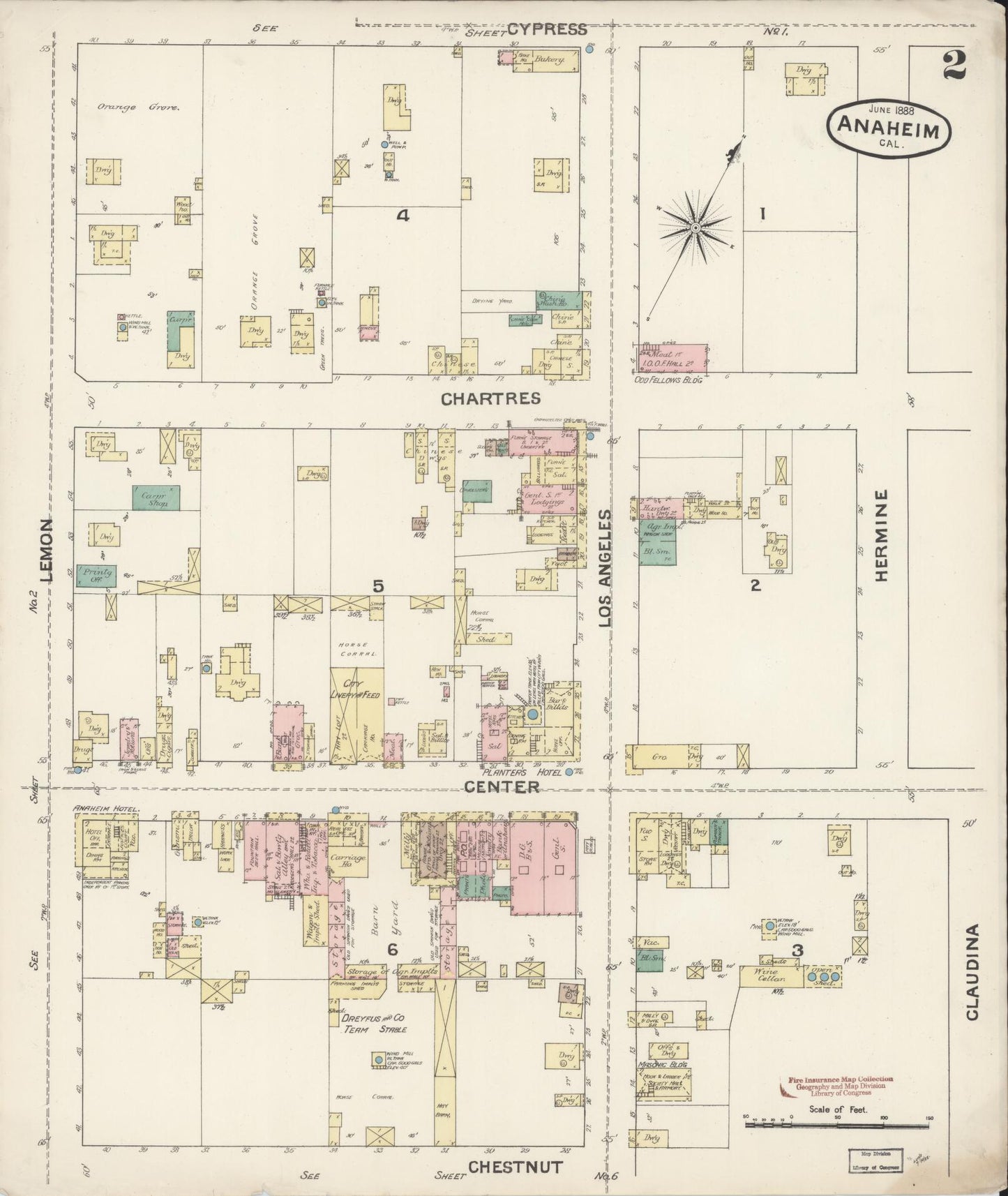 Sanborn Fire Insurance Map from Anaheim, Orange County, California (1888), Sheet #0002 - Historic Sanborn Fire Insurance Map Print, vintage old map wall art, antique decor, genealogy gift, California California map