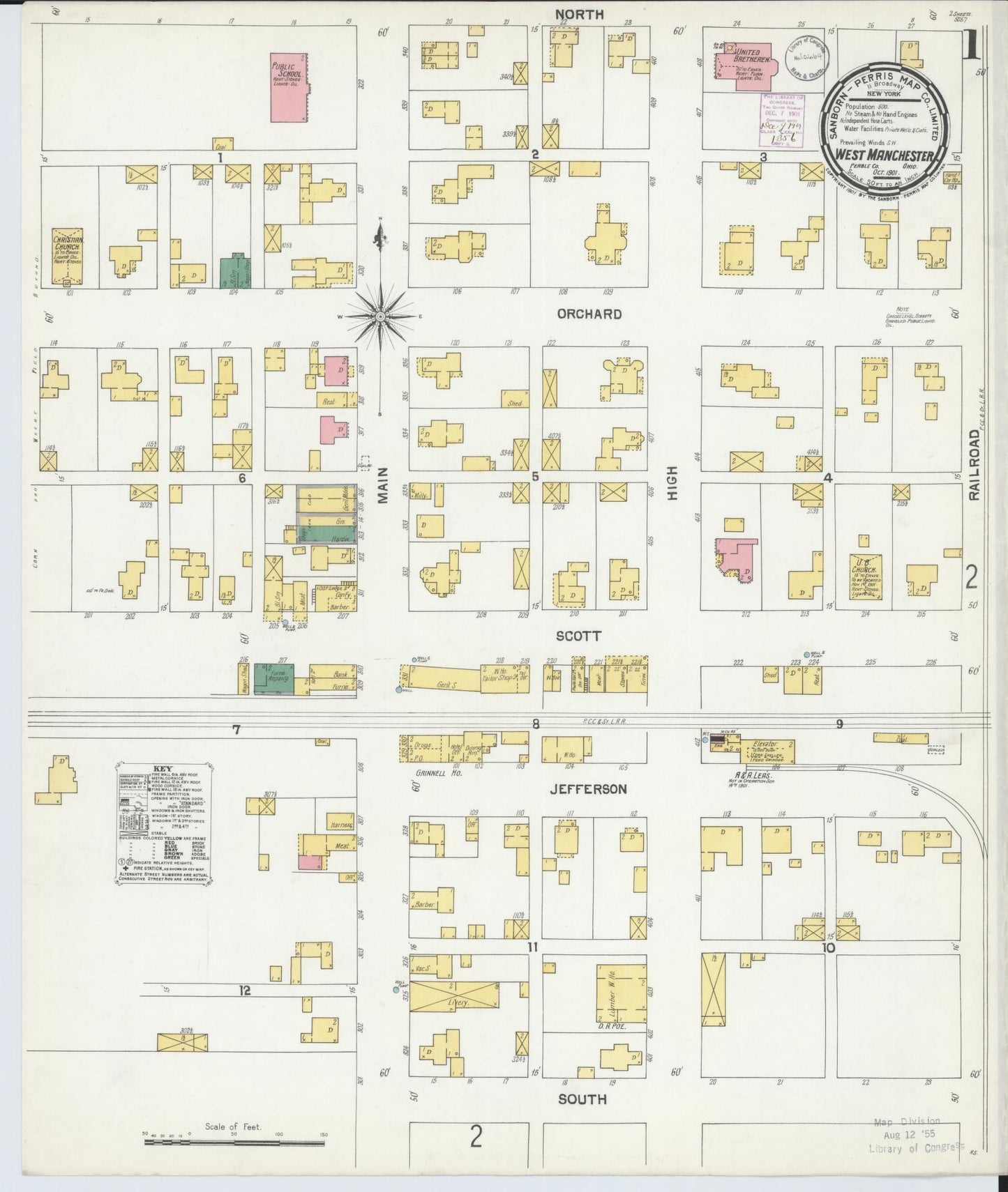 Sanborn Fire Insurance Map from West Manchester, Preble County, Ohio (1901), Sheet #0001 - Historic Sanborn Fire Insurance Map Print, vintage old map wall art, antique decor, genealogy gift, Ohio Ohio map