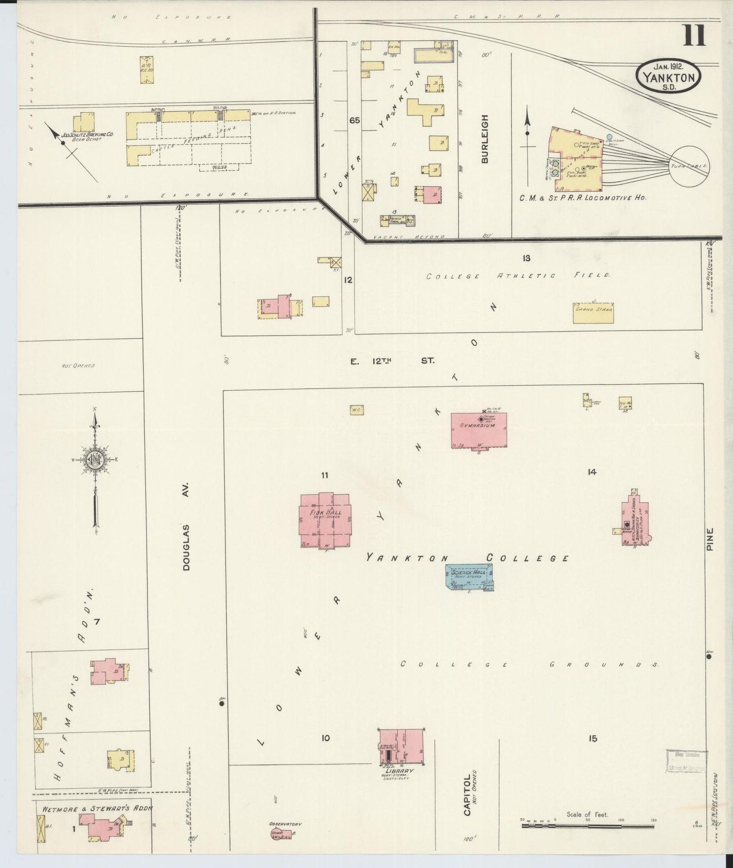 Sanborn Fire Insurance Map from Yankton, Yankton County, South Dakota (1912), Sheet #0011 - Historic Sanborn Fire Insurance Map Print, vintage old map wall art, antique decor, genealogy gift, South Dakota South Dakota map
