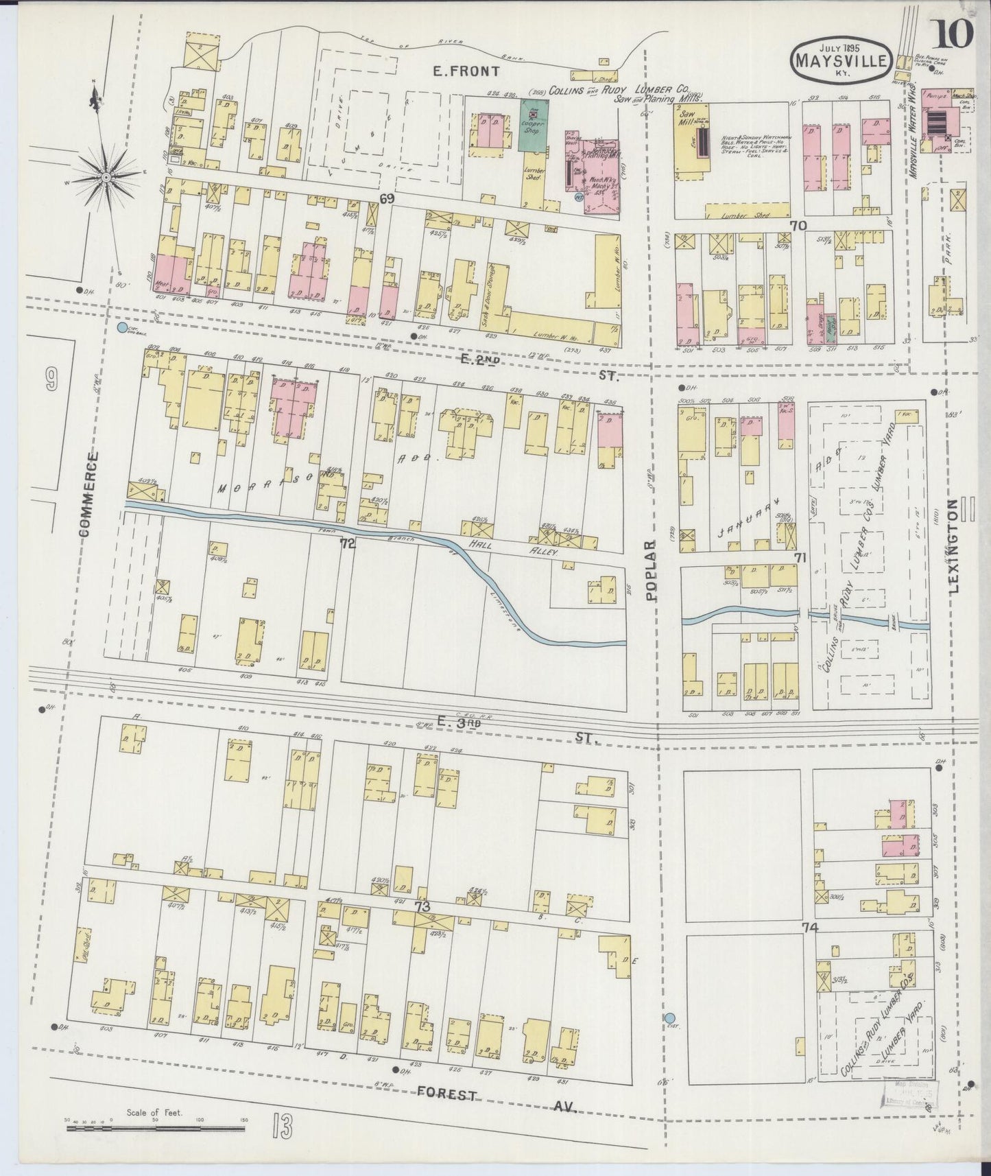 Sanborn Fire Insurance Map from Maysville, Mason County, Kentucky (1895), Sheet #0010 - Historic Sanborn Fire Insurance Map Print, vintage old map wall art, antique decor, genealogy gift, Kentucky Kentucky map