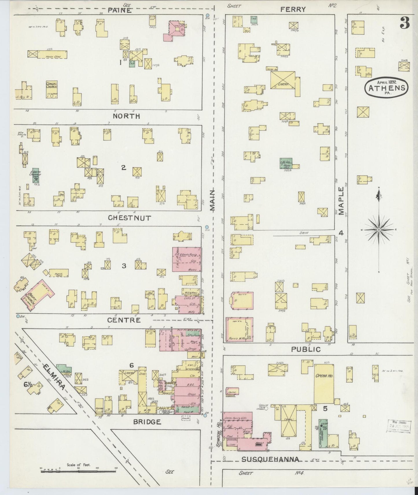 Sanborn Fire Insurance Map from Athens, Bradford County, Pennsylvania (1892), Sheet #0003 - Historic Sanborn Fire Insurance Map Print, vintage old map wall art, antique decor, genealogy gift, Pennsylvania Pennsylvania map