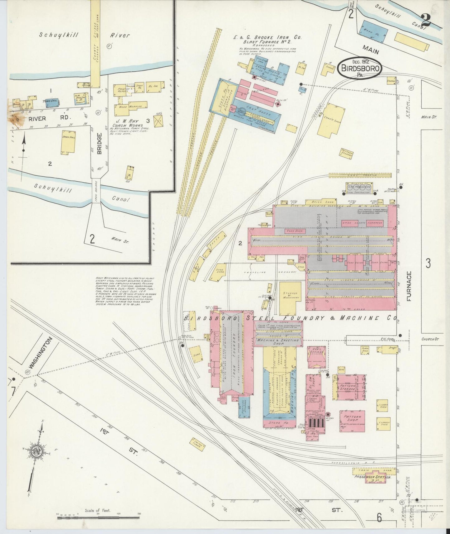 Sanborn Fire Insurance Map from Birdsboro, Berks County, Pennsylvania (1912), Sheet #0002 - Historic Sanborn Fire Insurance Map Print, vintage old map wall art, antique decor, genealogy gift, Pennsylvania Pennsylvania map