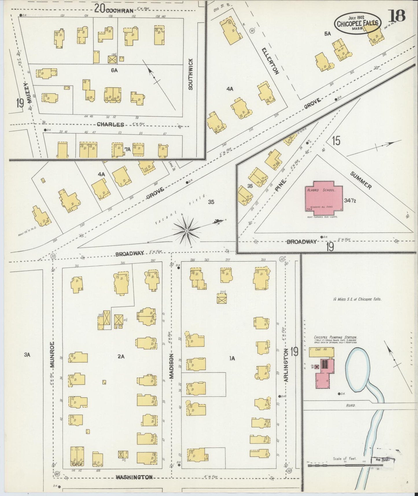 Sanborn Fire Insurance Map from Chicopee, Hampden County, Massachusetts (1902), Sheet #0018 - Historic Sanborn Fire Insurance Map Print, vintage old map wall art, antique decor, genealogy gift, Massachusetts Massachusetts map