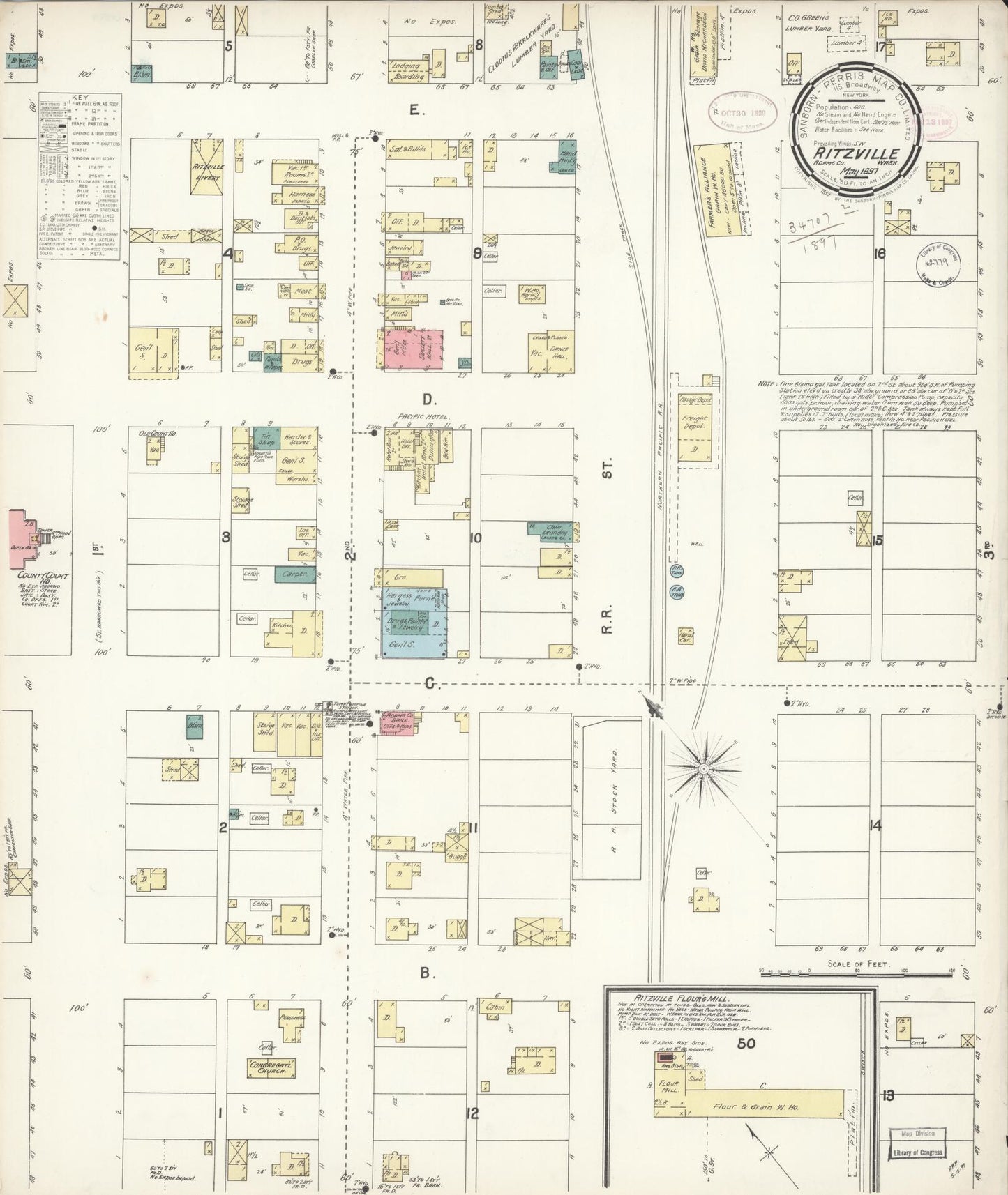 Sanborn Fire Insurance Map from Ritzville, Adams County, Washington (1897), Sheet #0001 - Historic Sanborn Fire Insurance Map Print, vintage old map wall art, antique decor, genealogy gift, Washington Washington map