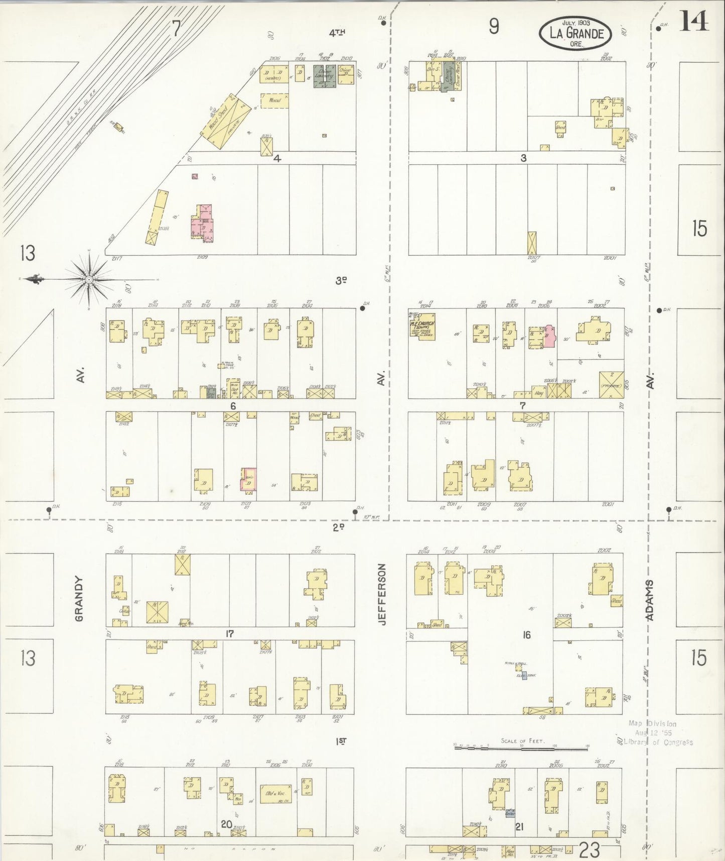 Sanborn Fire Insurance Map from La Grande, Union County, Oregon (1903), Sheet #0014 - Historic Sanborn Fire Insurance Map Print, vintage old map wall art, antique decor, genealogy gift, Oregon Oregon map