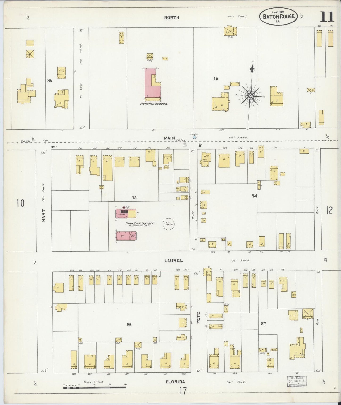 Sanborn Fire Insurance Map from Baton Rouge, East Baton Rouge Parish, Louisiana (1903), Sheet #0011 - Historic Sanborn Fire Insurance Map Print, vintage old map wall art, antique decor, genealogy gift, Louisiana Louisiana map