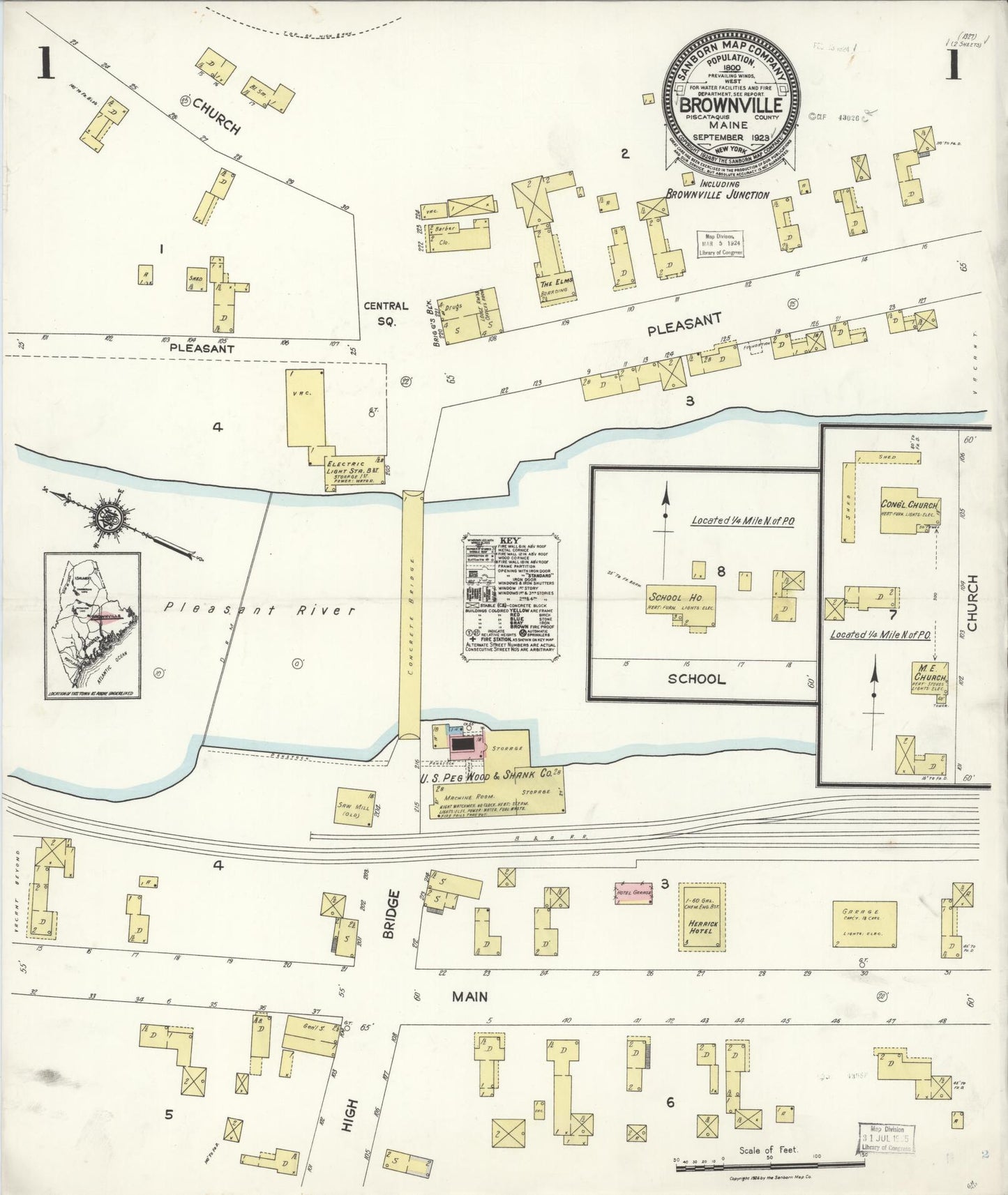 Sanborn Fire Insurance Map from Brownville, Piscataquis County, Maine. (1923) – Historic Sanborn Fire Insurance Map Print