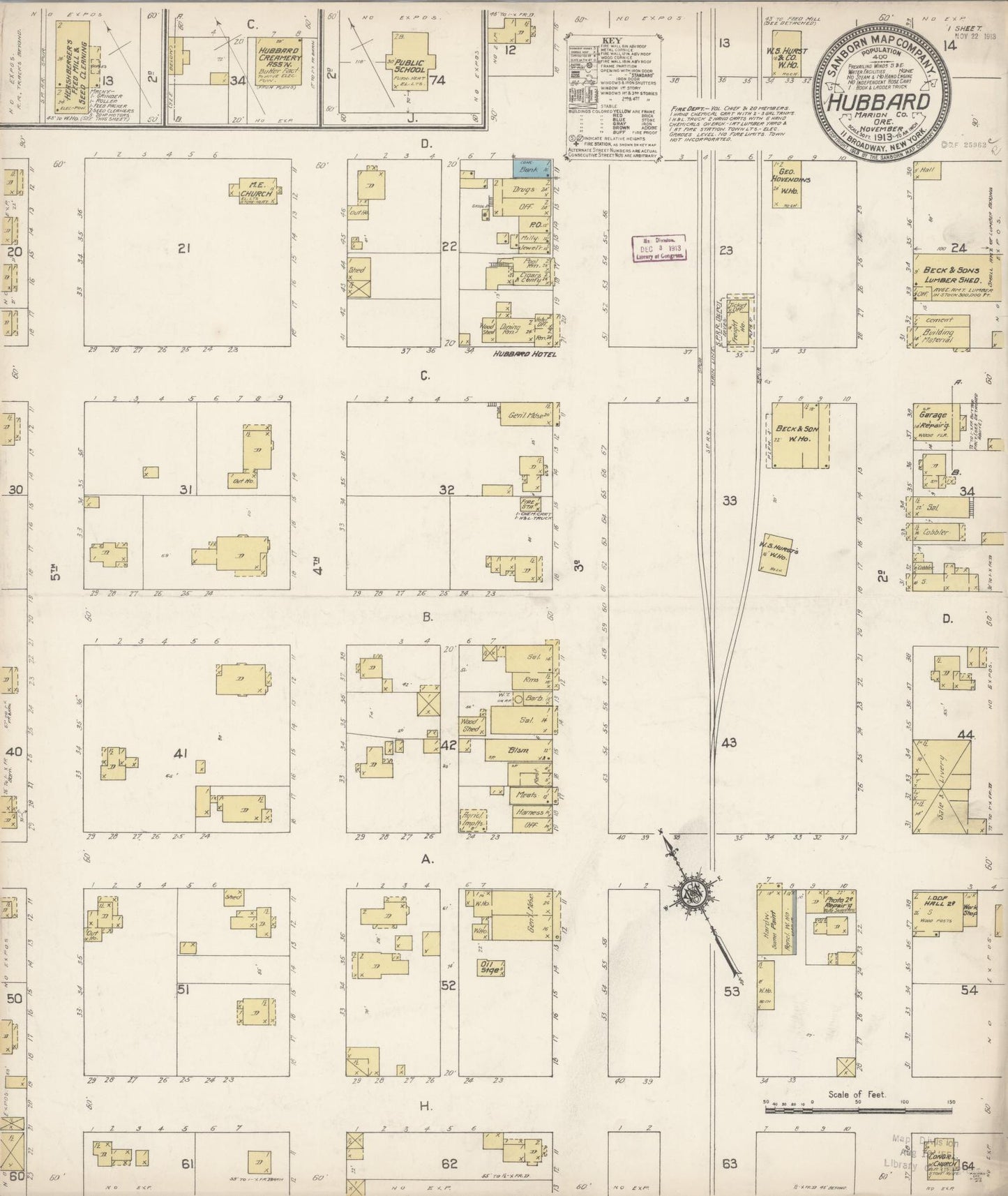 Sanborn Fire Insurance Map from Hubbard, Marion County, Oregon (1913), Sheet #0001 - Historic Sanborn Fire Insurance Map Print, vintage old map wall art, antique decor, genealogy gift, Oregon Oregon map