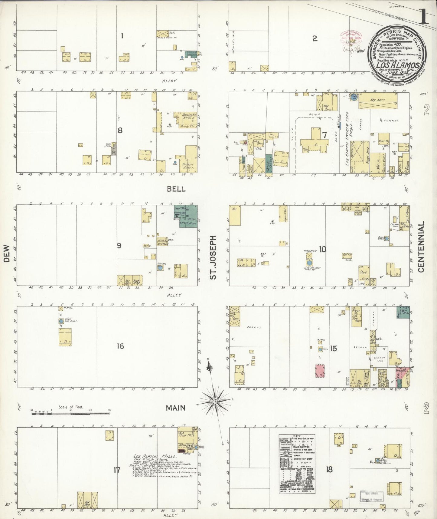 Sanborn Fire Insurance Map from Los Alamos, Santa Barbara County, California (1895), Sheet #0001 - Historic Sanborn Fire Insurance Map Print, vintage old map wall art, antique decor, genealogy gift, California California map