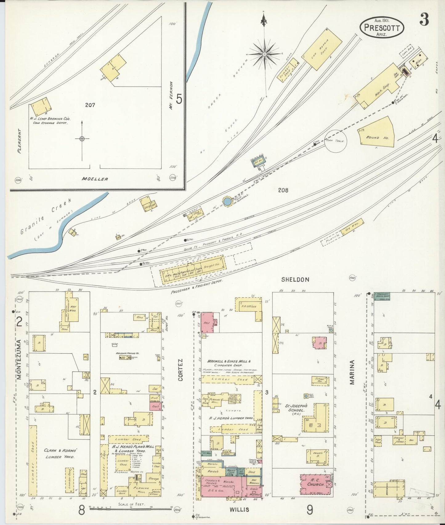Sanborn Fire Insurance Map from Prescott, Yavapai County, Arizona (1901), Sheet #0003 - Historic Sanborn Fire Insurance Map Print, vintage old map wall art, antique decor, genealogy gift, Arizona Arizona map