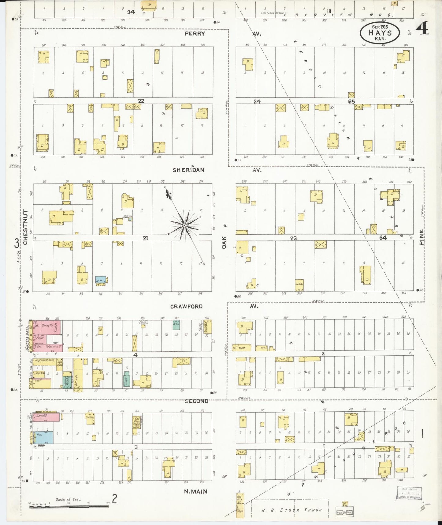 Sanborn Fire Insurance Map from Hays, Ellis County, Kansas (1905), Sheet #0004 - Historic Sanborn Fire Insurance Map Print, vintage old map wall art, antique decor, genealogy gift, Kansas Kansas map