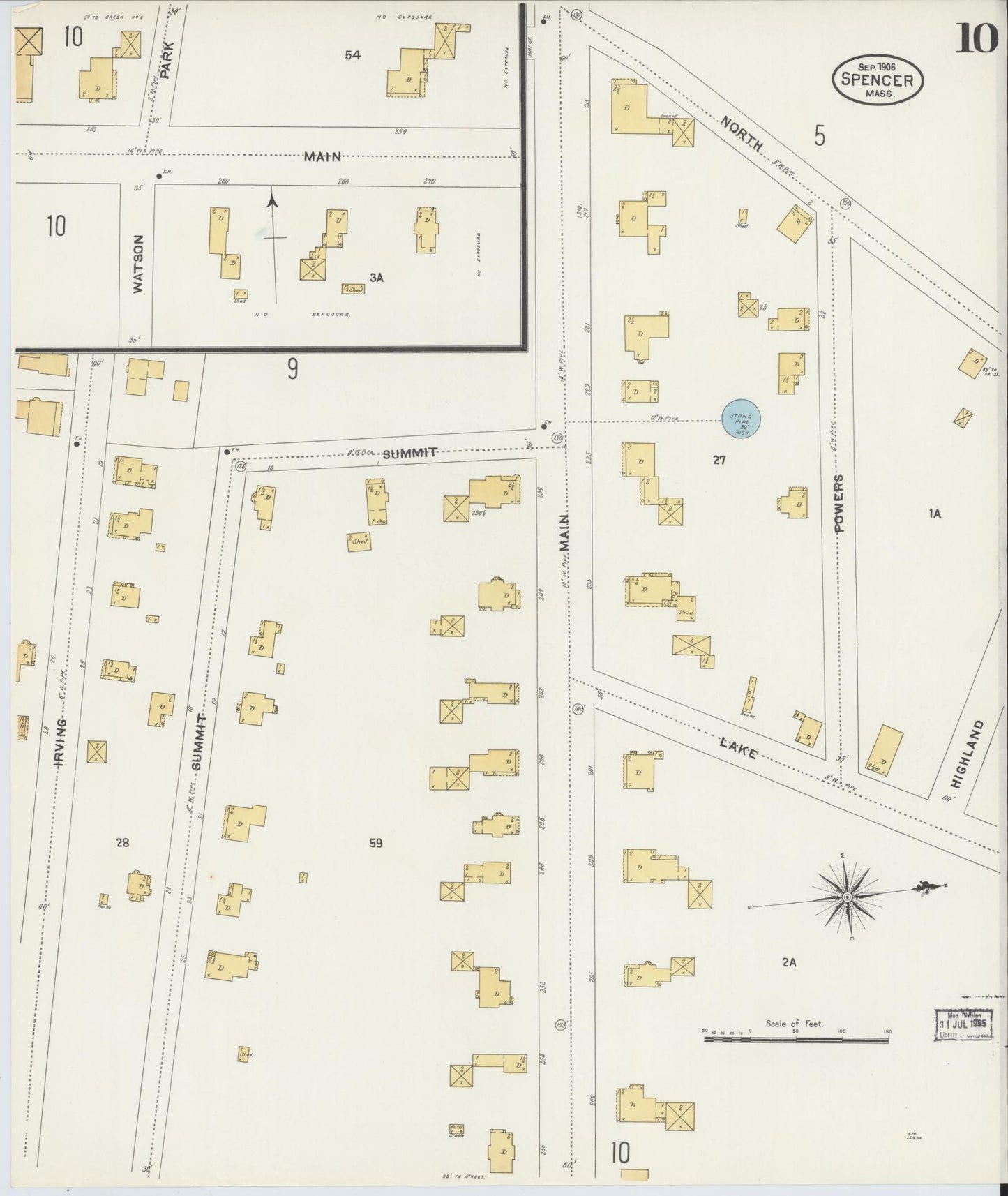 Sanborn Fire Insurance Map from Spencer, Worcester County, Massachusetts (1906), Sheet #0010 - Historic Sanborn Fire Insurance Map Print, vintage old map wall art, antique decor, genealogy gift, Massachusetts Massachusetts map