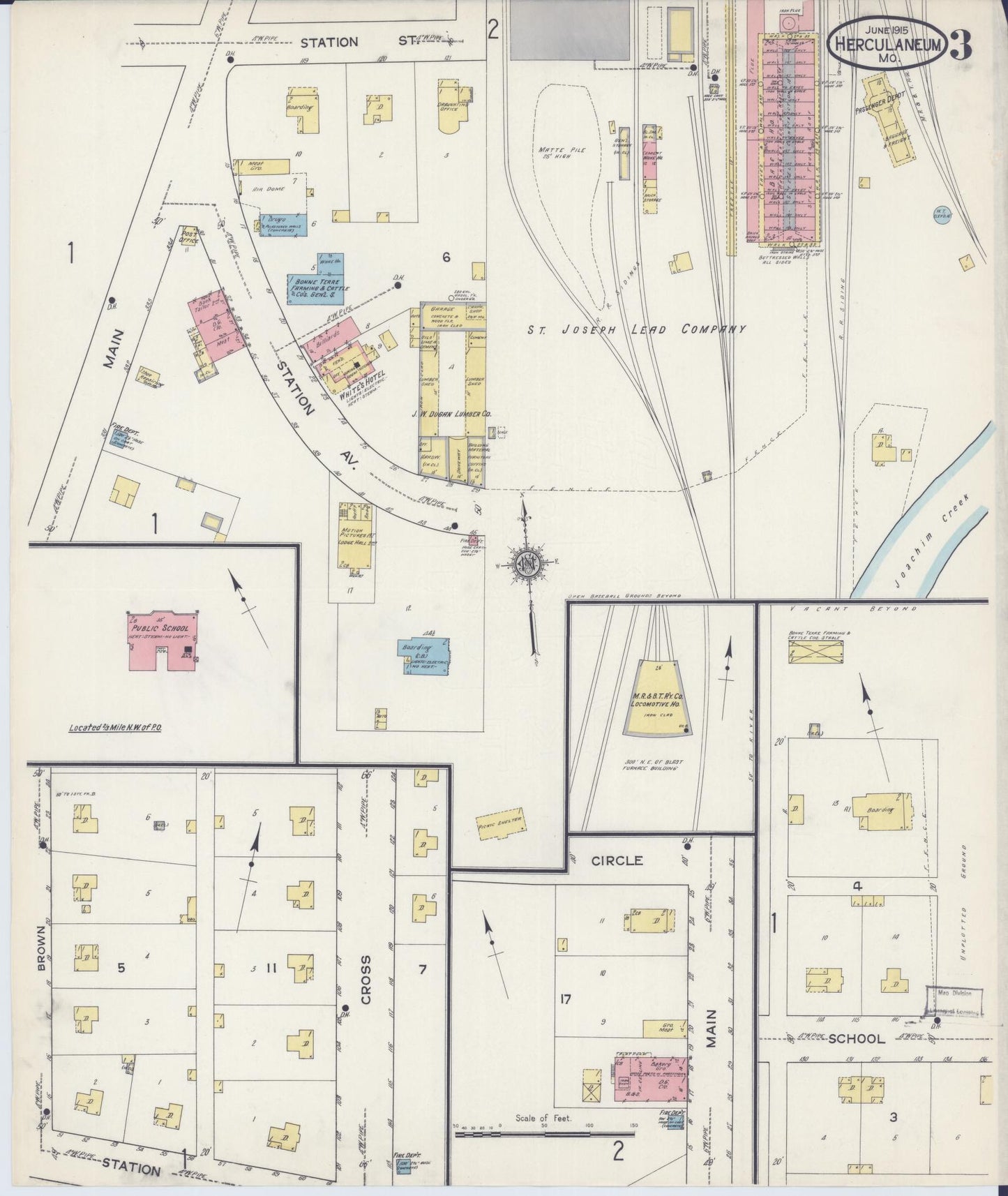 Sanborn Fire Insurance Map from Herculaneum, Jefferson County, Missouri (1915), Sheet #0003 - Historic Sanborn Fire Insurance Map Print, vintage old map wall art, antique decor, genealogy gift, Missouri Missouri map