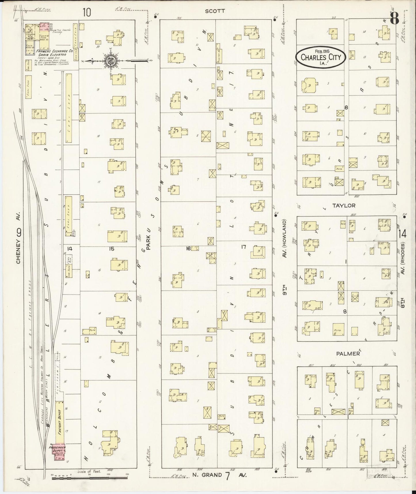 Sanborn Fire Insurance Map from Charles City, Floyd County, Iowa (1915), Sheet #0008 - Historic Sanborn Fire Insurance Map Print, vintage old map wall art