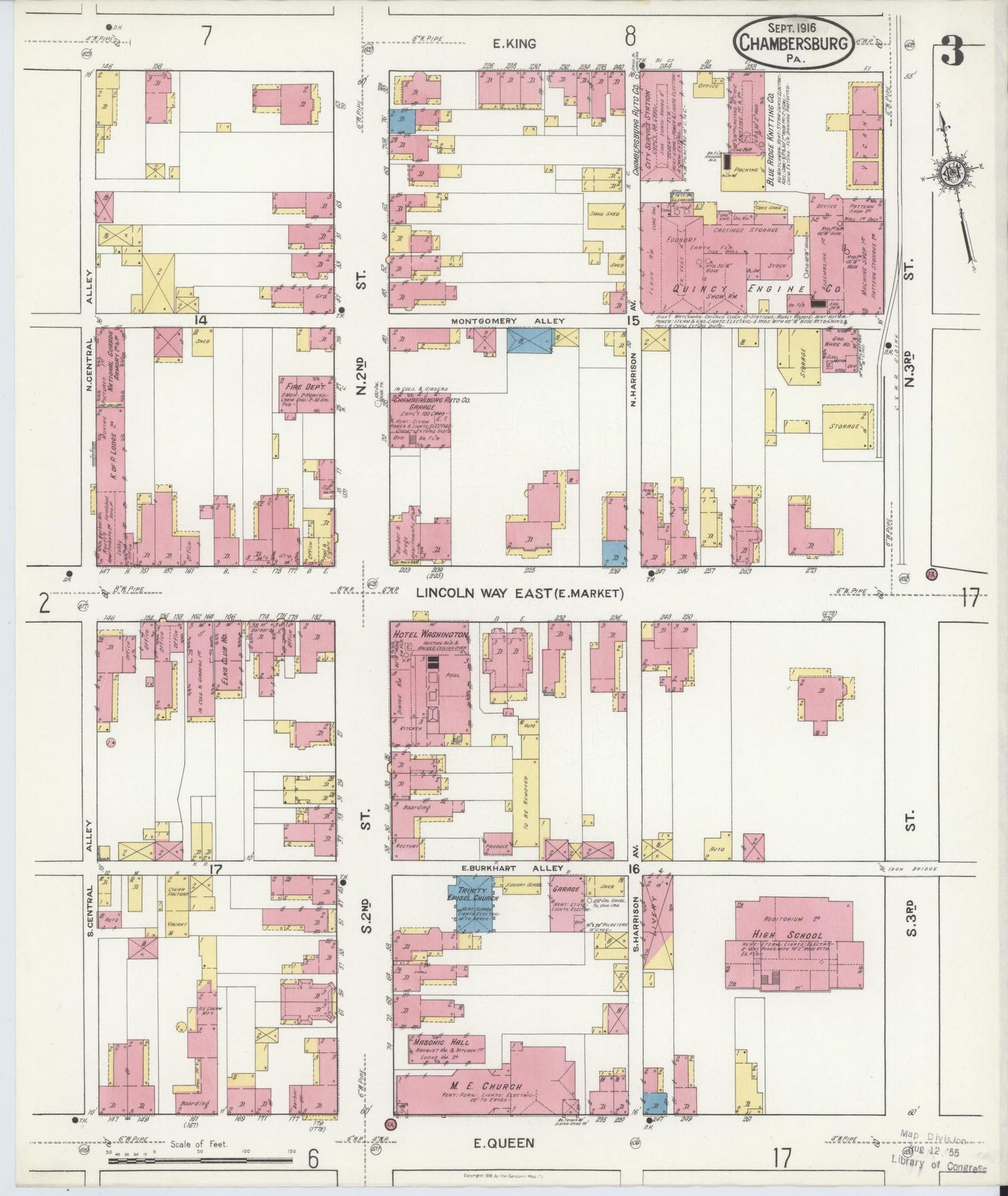 Sanborn Fire Insurance Map from Chambersburg, Franklin County, Pennsylvania (1916), Sheet #0003 - Historic Sanborn Fire Insurance Map Print, vintage old map wall art, antique decor, genealogy gift, Pennsylvania Pennsylvania map