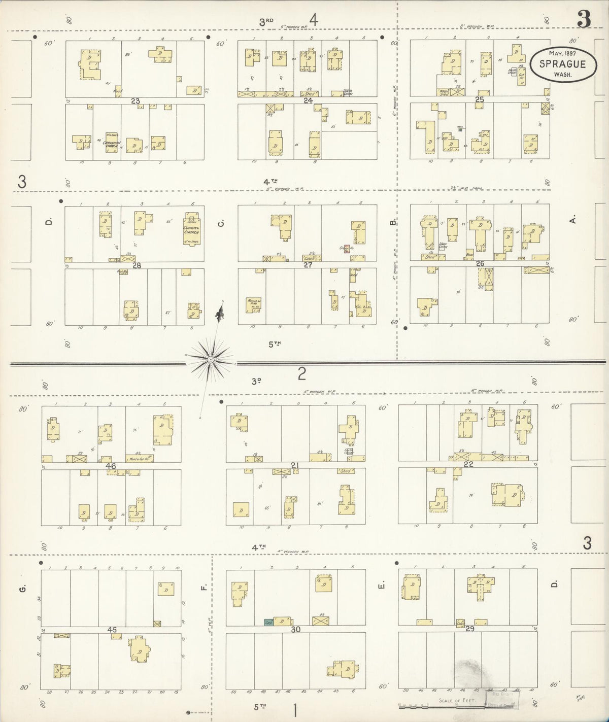 Sanborn Fire Insurance Map from Sprague, Lincoln County, Washington (1897), Sheet #0003 - Historic Sanborn Fire Insurance Map Print, vintage old map wall art, antique decor, genealogy gift, Washington Washington map