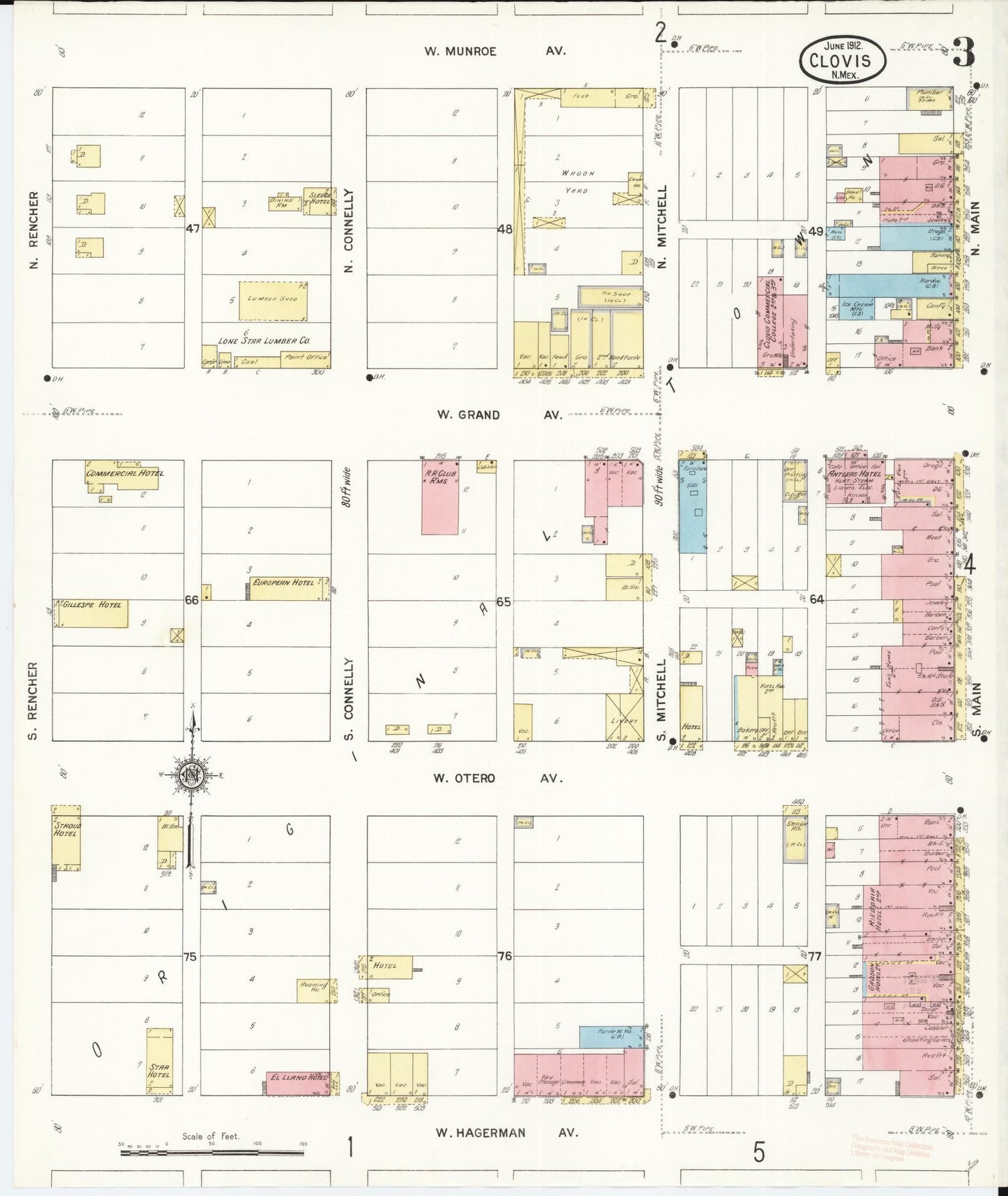 Sanborn Fire Insurance Map from Clovis, Curry County, New Mexico (1912), Sheet #0003 - Historic Sanborn Fire Insurance Map Print, vintage old map wall art, antique decor, genealogy gift, New Mexico New Mexico map