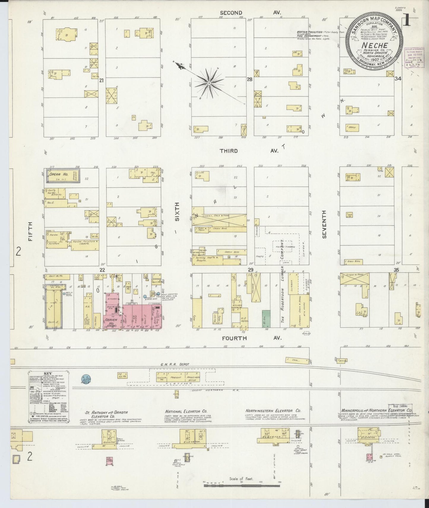 Sanborn Fire Insurance Map from Neche, Pembina County, North Dakota (1907), Sheet #0001 - Historic Sanborn Fire Insurance Map Print, vintage old map wall art, antique decor, genealogy gift, North Dakota North Dakota map