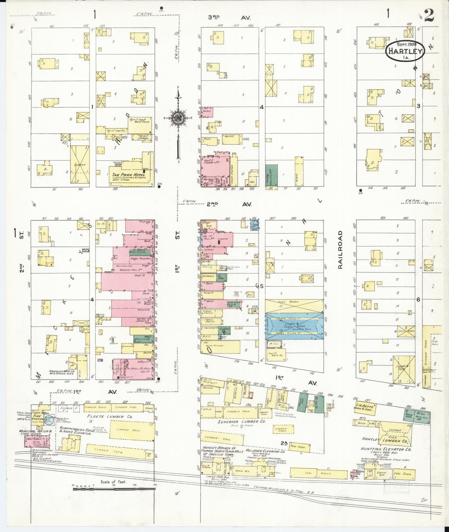 Sanborn Fire Insurance Map from Hartley, O'Brien County, Iowa (1909), Sheet #0002 - Historic Sanborn Fire Insurance Map Print, vintage old map wall art