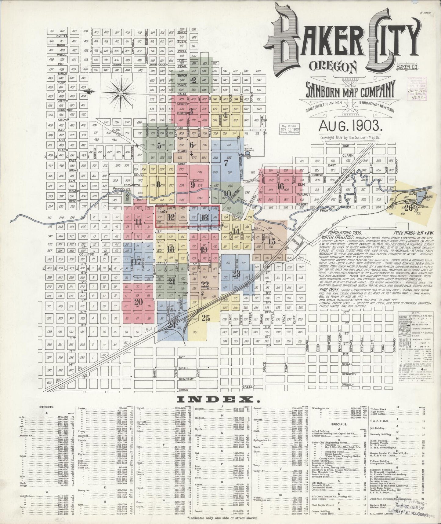 Sanborn Fire Insurance Map from Baker, Baker County, Oregon (1903), Sheet #0001 - Historic Sanborn Fire Insurance Map Print, vintage old map wall art, antique decor, genealogy gift, Oregon Oregon map