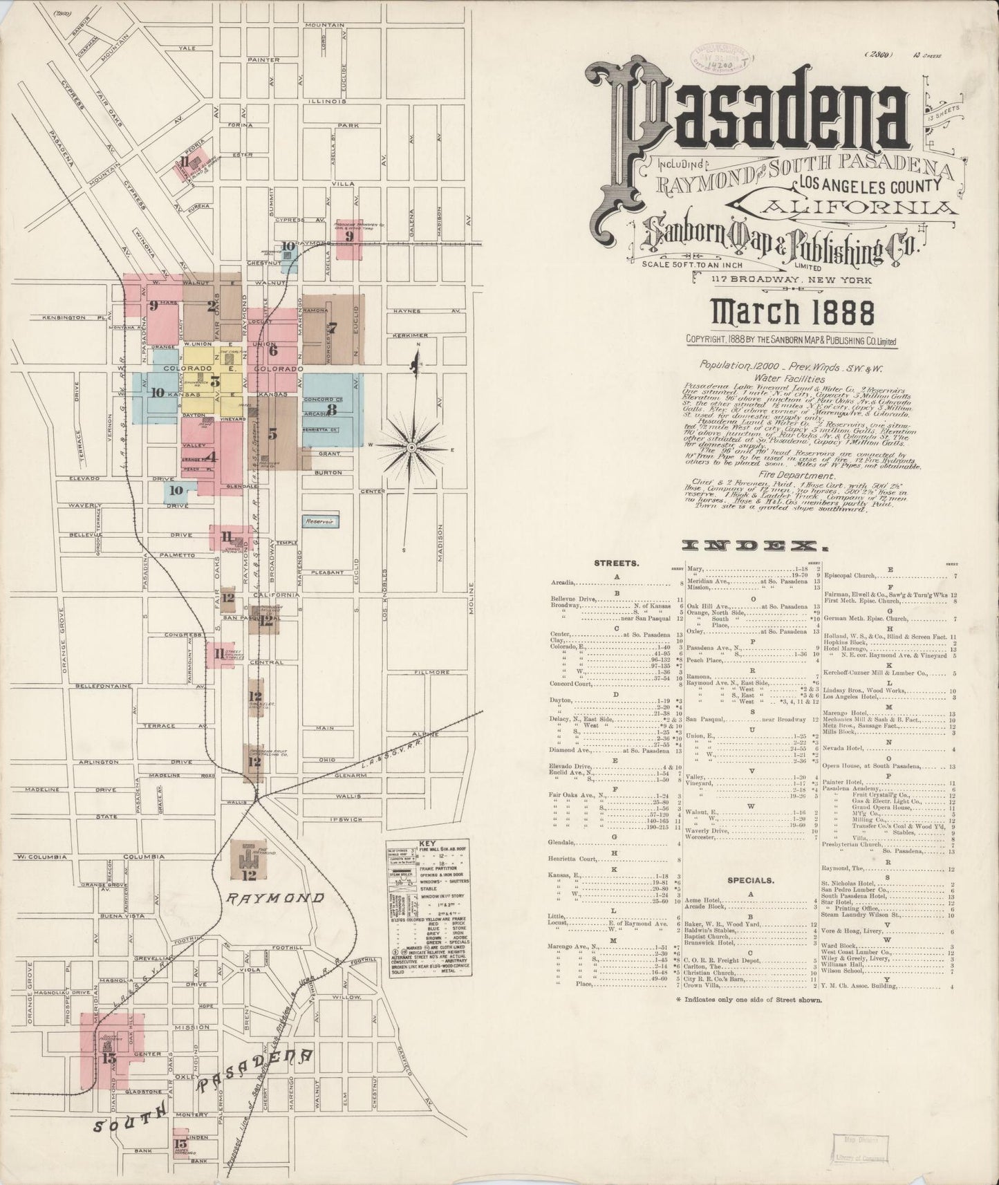 Sanborn Fire Insurance Map from Pasadena, Los Angeles County, California. (1888) – Historic Sanborn Fire Insurance Map Print