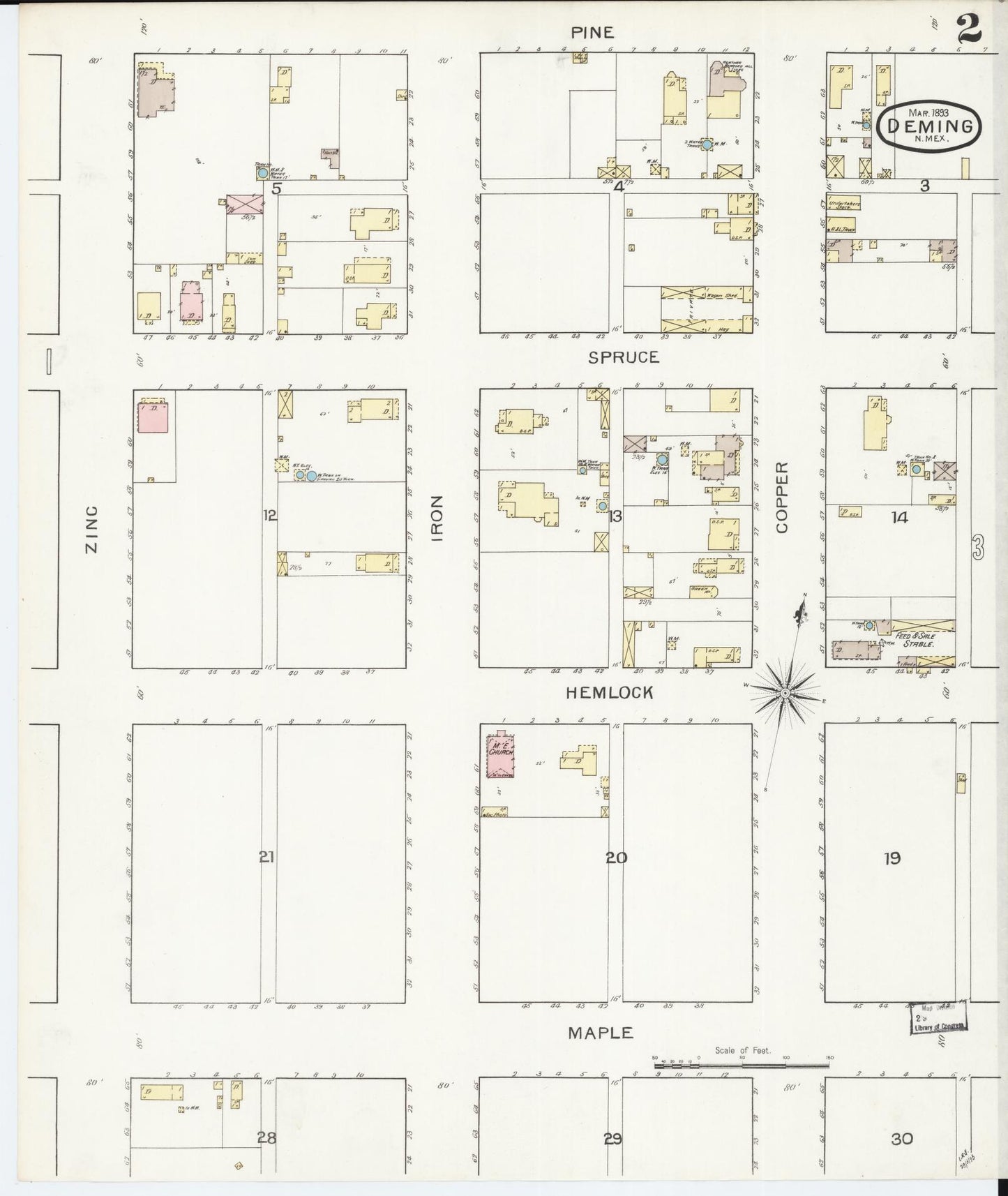 Sanborn Fire Insurance Map from Deming, Luna County, New Mexico (1893), Sheet #0002 - Historic Sanborn Fire Insurance Map Print, vintage old map wall art, antique decor, genealogy gift, New Mexico New Mexico map