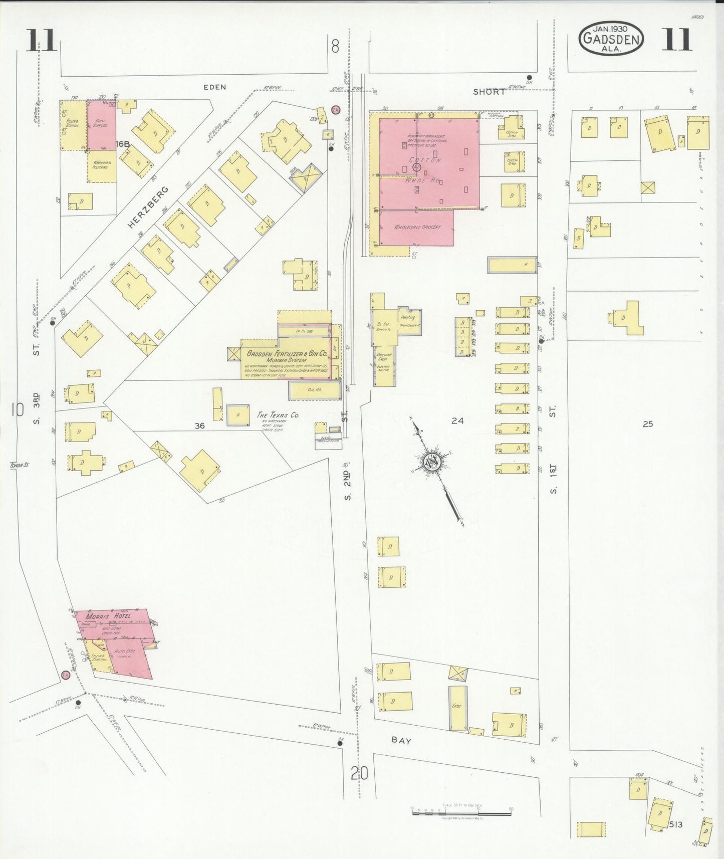 Sanborn Fire Insurance Map from Gadsden, Etowah County, Alabama (1930), Sheet #0011 - Historic Sanborn Fire Insurance Map Print, vintage old map wall art, antique decor, genealogy gift, Alabama Alabama map