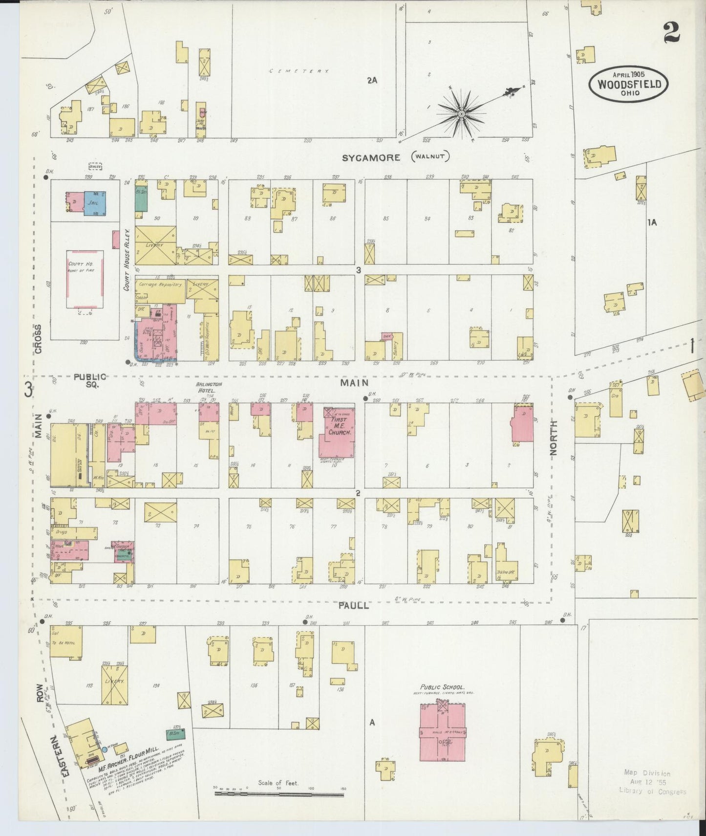 Sanborn Fire Insurance Map from Woodsfield, Monroe County, Ohio (1905), Sheet #0002 - Historic Sanborn Fire Insurance Map Print, vintage old map wall art, antique decor, genealogy gift, Ohio Ohio map