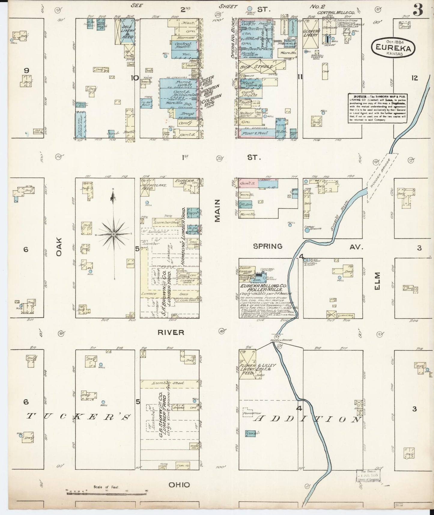 Sanborn Fire Insurance Map from Eureka, Greenwood County, Kansas (1884), Sheet #0003 - Historic Sanborn Fire Insurance Map Print, vintage old map wall art, antique decor, genealogy gift, Kansas Kansas map