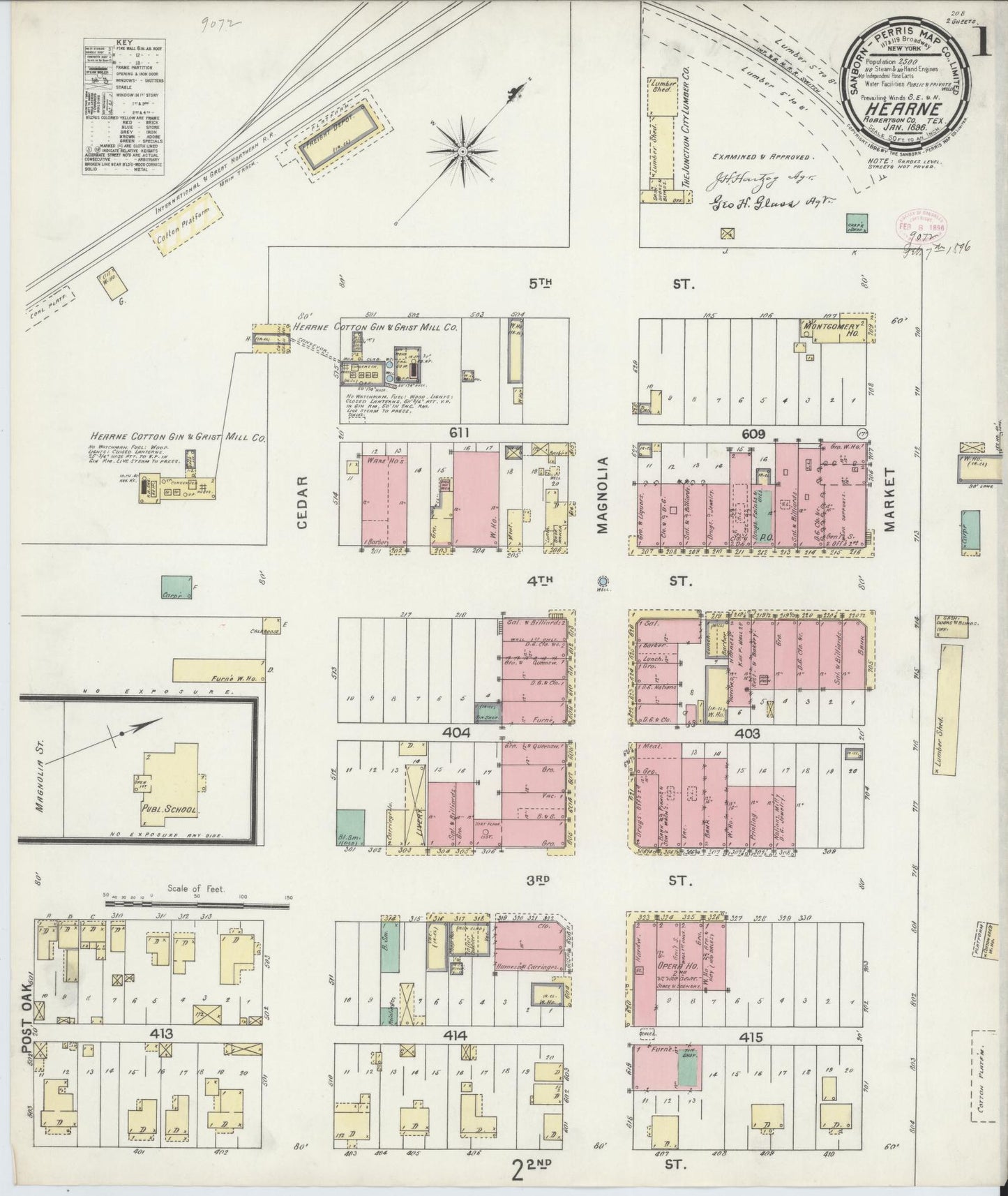 Sanborn Fire Insurance Map from Hearne, Robertson County, Texas. (1896), Sheet 1 – Historic Sanborn Fire Insurance Map Print