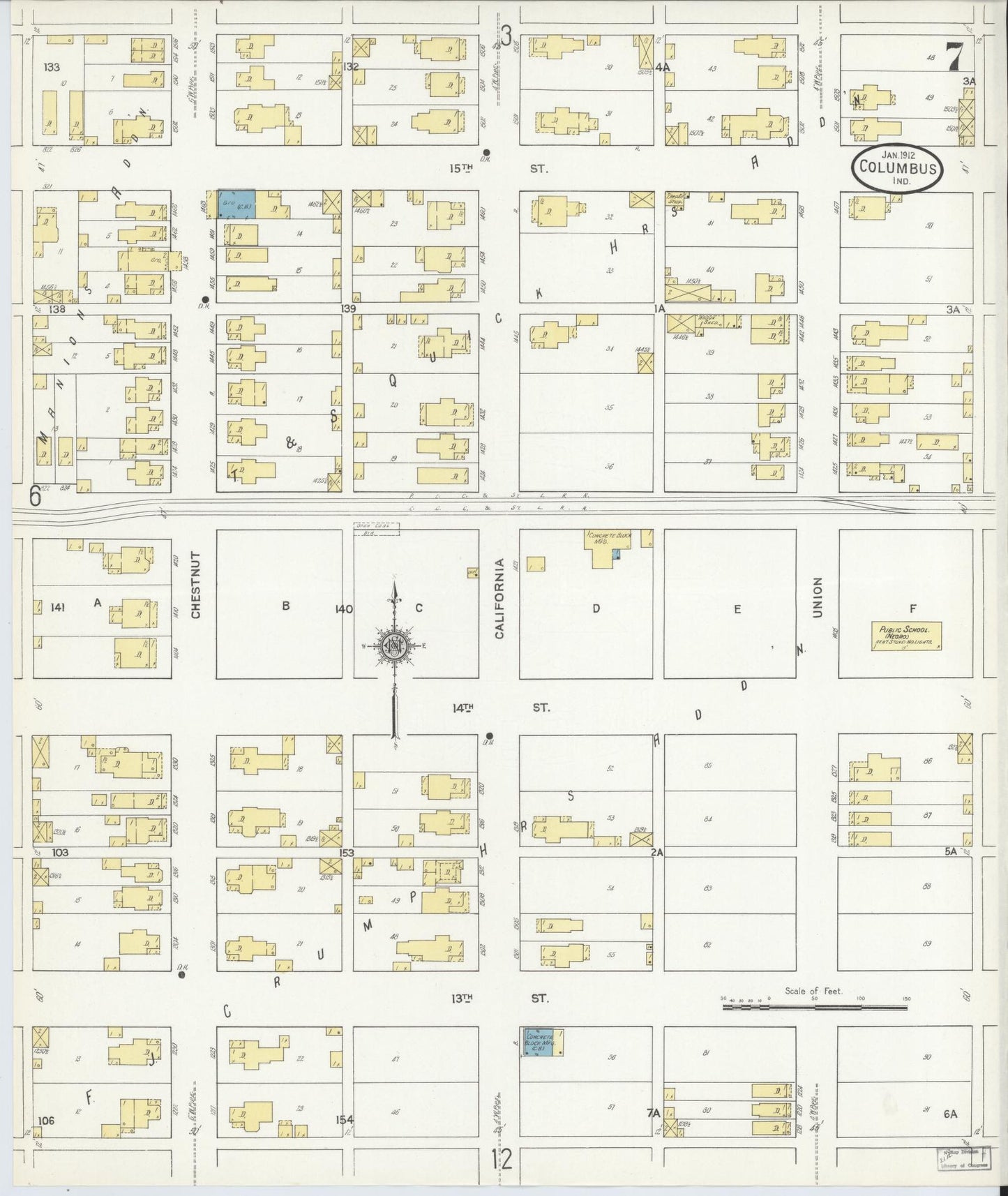 Sanborn Fire Insurance Map from Columbus, Bartholomew County, Indiana (1912), Sheet #0007 - Historic Sanborn Fire Insurance Map Print, vintage old map wall art, antique decor, genealogy gift, Indiana Indiana map