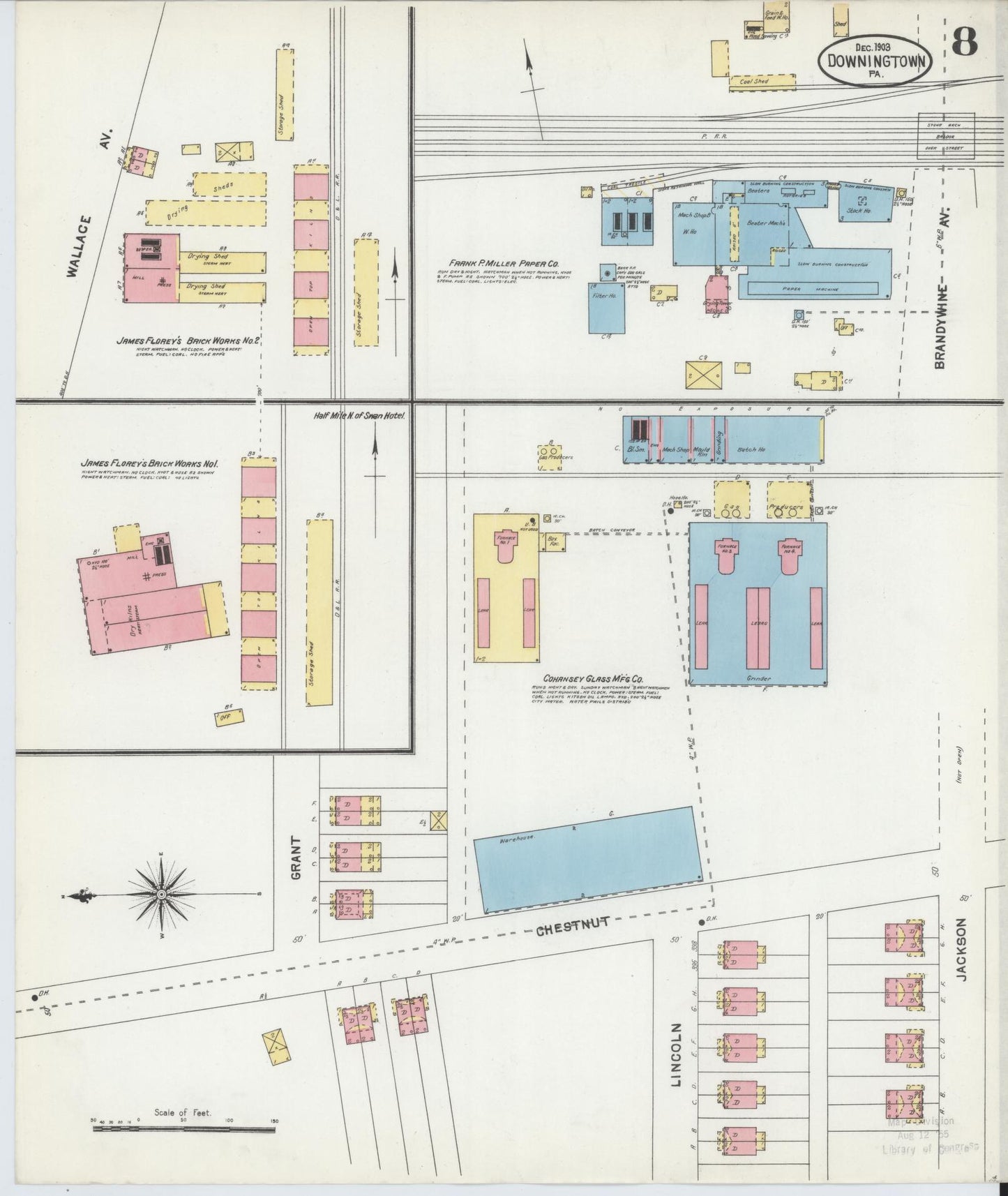 Sanborn Fire Insurance Map from Downingtown, Chester County, Pennsylvania (1903), Sheet #0008 - Historic Sanborn Fire Insurance Map Print, vintage old map wall art, antique decor, genealogy gift, Pennsylvania Pennsylvania map