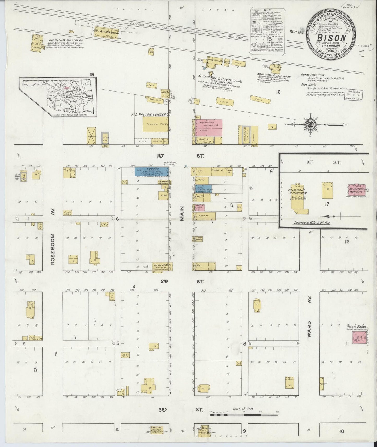 Sanborn Fire Insurance Map from Bison, Garfield County, Oklahoma (1916), Sheet #0001 - Historic Sanborn Fire Insurance Map Print, vintage old map wall art, antique decor, genealogy gift, Oklahoma Oklahoma map