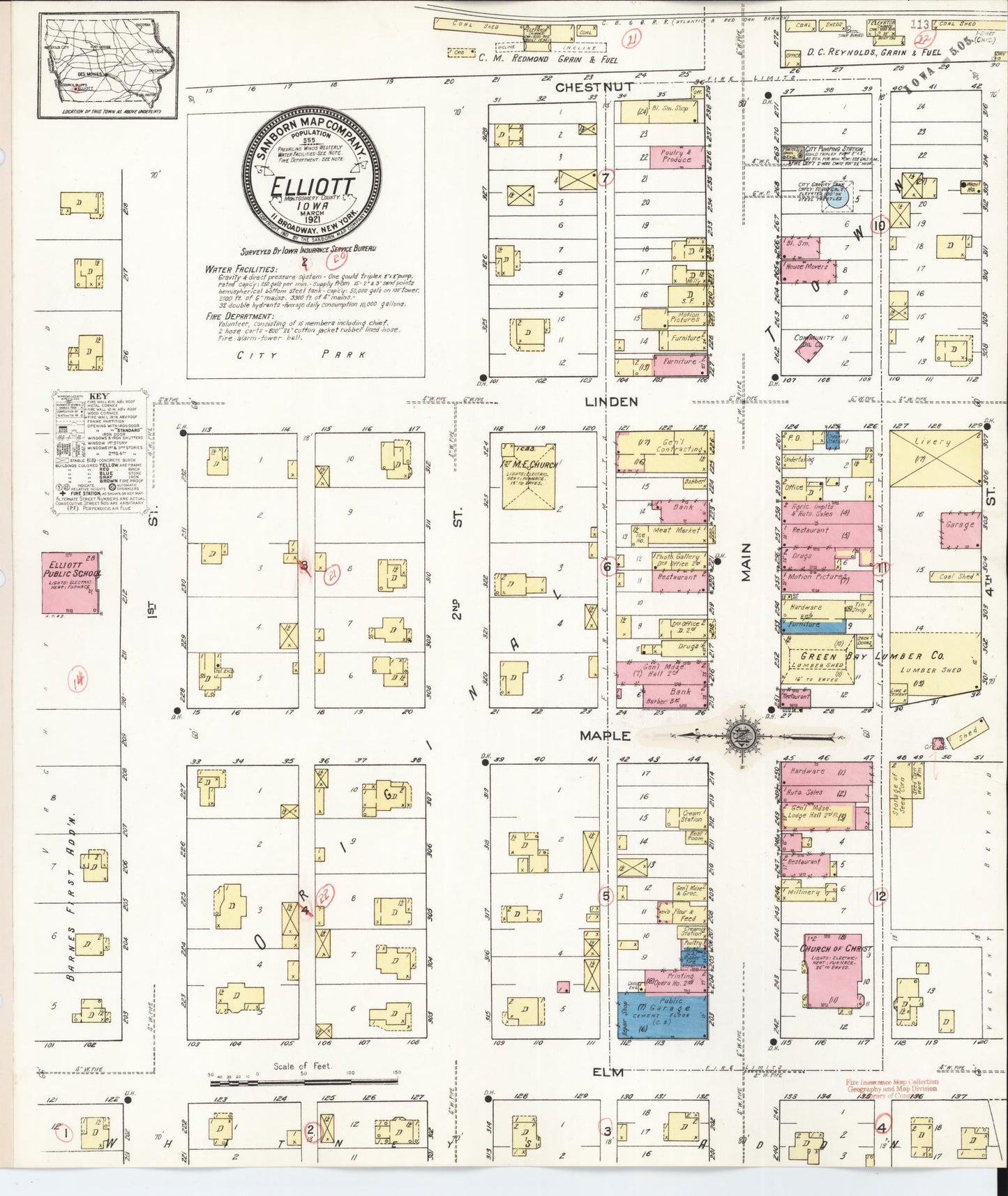 Sanborn Fire Insurance Map from Elliott, Montgomery County, Iowa (1921), Sheet #0001 - Historic Sanborn Fire Insurance Map Print, vintage old map wall art