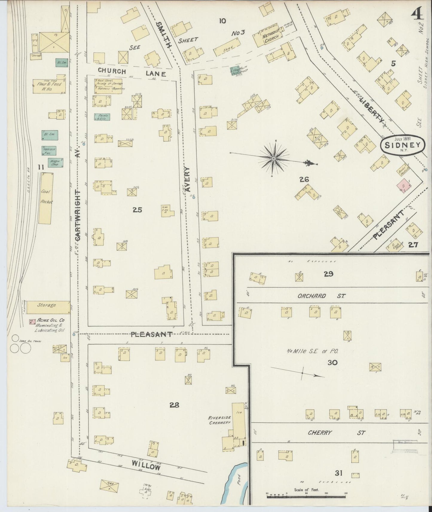 Sanborn Fire Insurance Map from Sidney, Delaware County, New York (1891), Sheet #0004 - Complete Map Set gallery image, historic Sanborn map, vintage wall art, Sidney Delaware